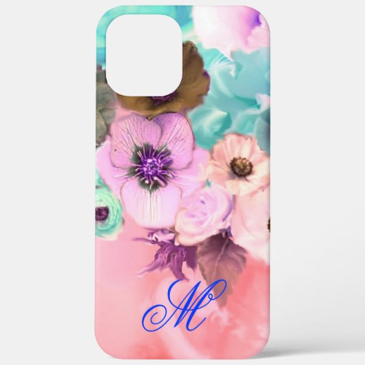 MONOGRAM VAN blauwgroen PINKROSEN EN ANEMONSENSTRO Case-Mate iPhone Case (Achterkant)
