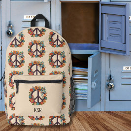 Monogram van Boheemse vrede en bloemen Bedrukte Rugzak