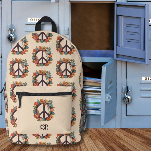 Monogram van Boheemse vrede en bloemen Bedrukte Rugzak