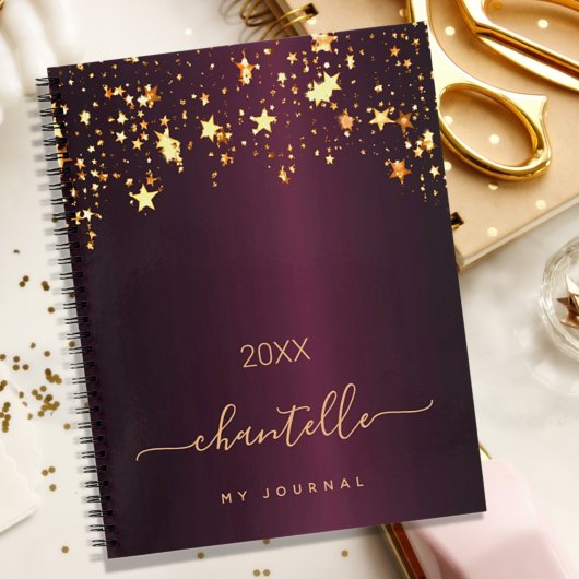 Monogram van Bourgognige gouden sterren moderne ch Notitieboek