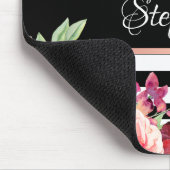 Monogram van Burgundy Floral Black Stripes Muismat (Hoek)