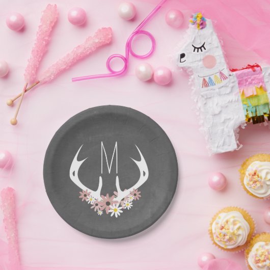 Monogram van Chalkboard geïnspireerde Floral Antle Papieren Bordje (Feest)