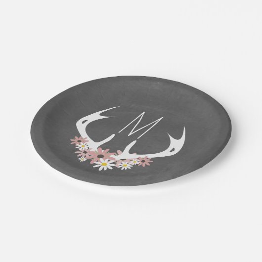 Monogram van Chalkboard geïnspireerde Floral Antle Papieren Bordje (Gekanteld)