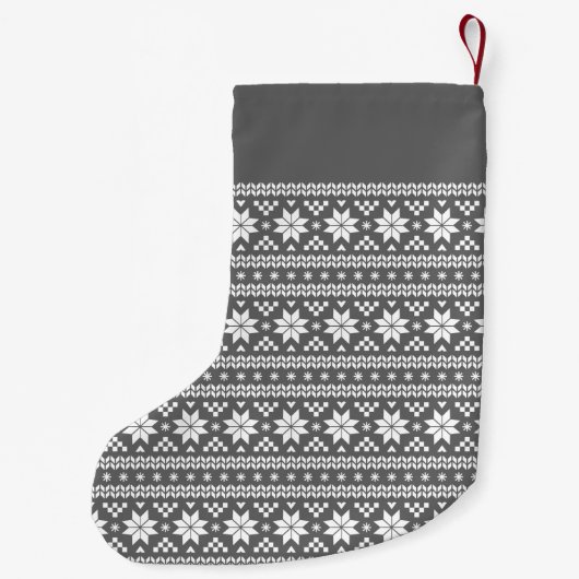Monogram van Charcoal Gray and White Fair Isle Kleine Kerstsok (Achterkant)