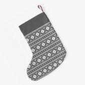Monogram van Charcoal Gray and White Fair Isle Kleine Kerstsok (Achterkant (Hangend))