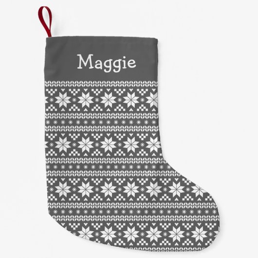 Monogram van Charcoal Gray and White Fair Isle Kleine Kerstsok (Voorkant)