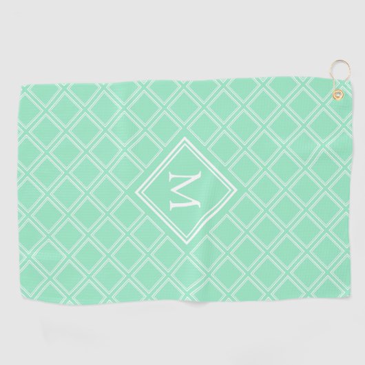 Monogram van Classy Mint en White Diamond Pattern Golfhanddoek (Horizontaal)