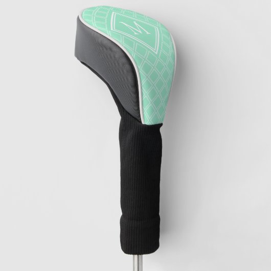 Monogram van Classy Mint en White Diamond Pattern Golfheadcover (Schuin)