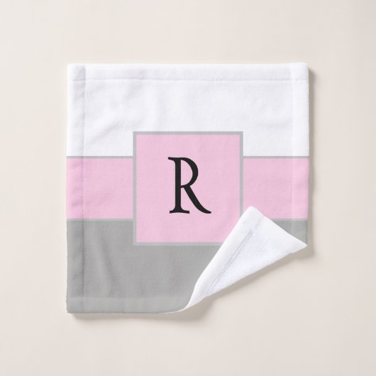 Monogram van Classy Pink en Gray Bad Handdoek (Wasdoekje)