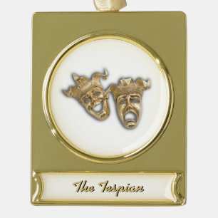 Monogram van Comedy- en tragedie-theater maskers Verguld Banner Ornament
