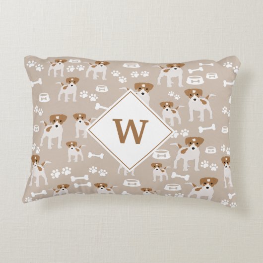 Monogram van Cute Dog Puppy Paw Prins Accent Kussen (Achterkant)