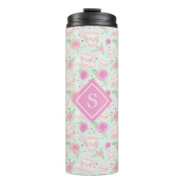 Monogram van Cute Girly Mint en Roze Tea Party Thermosbeker