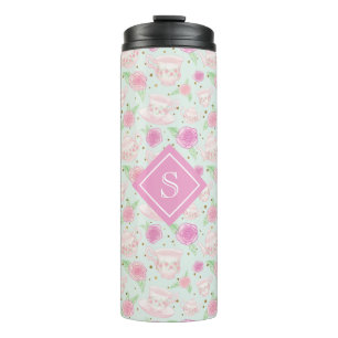 Monogram van Cute Girly Mint en Roze Tea Party Thermosbeker