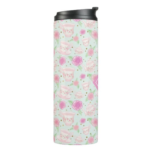 Monogram van Cute Girly Mint en Roze Tea Party Thermosbeker (Gedraaid links)