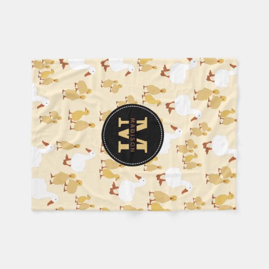 Monogram van Cute Moeder Duck & Baby Ducking Patte Fleece Deken (Voorkant (Horizontaal))