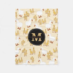Monogram van Cute Moeder Duck & Baby Ducking Patte Fleece Deken
