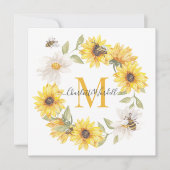 Monogram van Daisies Honey Bees Notitiekaartje (Voorkant)