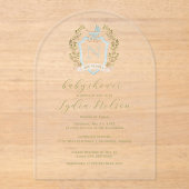 Monogram van de baby-transportkam | blauw Baby sho Acryl Uitnodigingen (Voorkant)