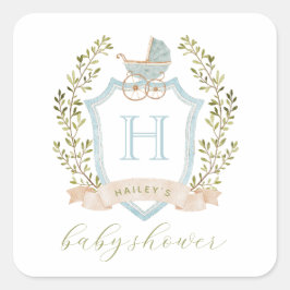 Monogram van de baby-transportkam | blauw Baby sho Vierkante Sticker