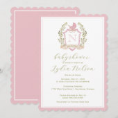 Monogram van de baby-transportkam | Roze Baby show Kaart (Voorkant / Achterkant)