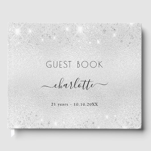 Monogram van de Birthday Silver Glitter-stofmonogr Gastenboek (Voorkant)