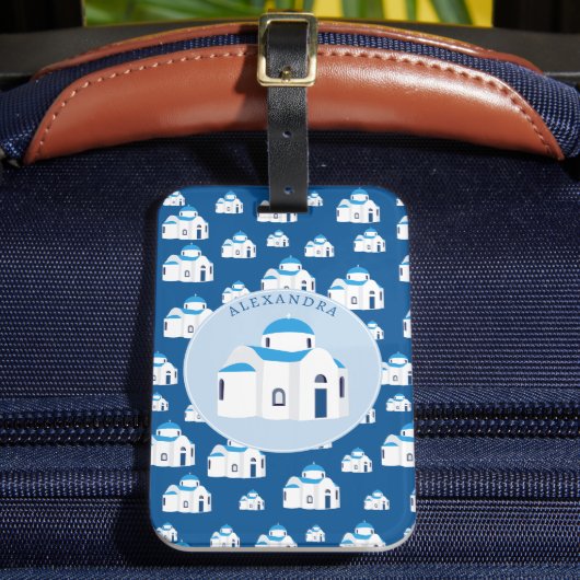 Monogram van de Blauwe Dome Kerk van het eiland Sa Bagagelabel (Voorkant Insitu 2)