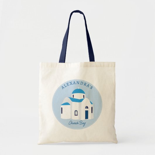 Monogram van de Blauwe Dome Kerk van het eiland Sa Tote Bag (Voorkant)