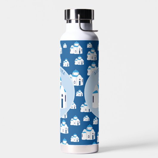 Monogram van de Blauwe Dome Kerk van het eiland Sa Waterfles (Links)