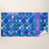 Monogram van de blauwe paarse mermaïdschaal strandlaken (Voorkant)