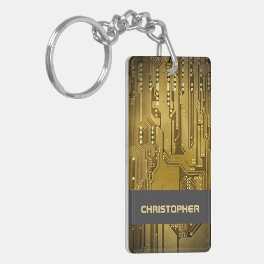 Monogram van de Cool Gold Computer Circuit Board Sleutelhanger (Voorkant Links)
