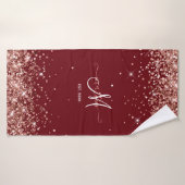 Monogram van de familie Burgundy en Roos Gold Glit Badhanddoek (Badhanddoek)
