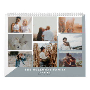 Monogram van de familie Dusty Blue 20 fotocollage Kalender