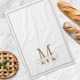 Monogram van de familie Elegant White en Gold Clas Theedoek