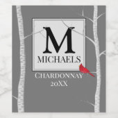 Monogram van de familie Elegant Winter Woodland Wijn Etiket (Enkel label)