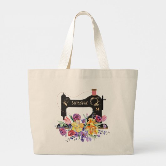 Monogram van de Floral  naaigmachine  Grote Tote Bag (Achterkant)