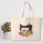 Monogram van de Floral  naaigmachine  Grote Tote Bag