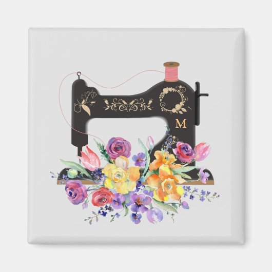 Monogram van de Floral  naaigmachine Magneet (Voorkant)