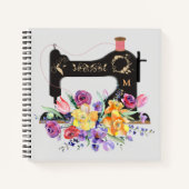 Monogram van de Floral  naaigmachine Notitieboek (Voorkant)