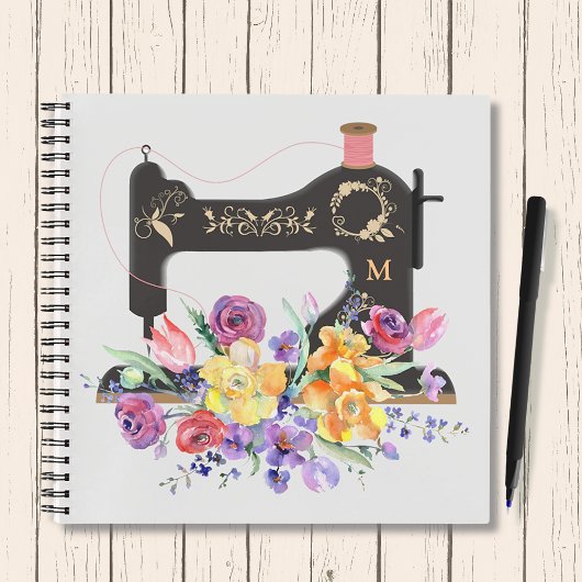 Monogram van de Floral  naaigmachine Notitieboek
