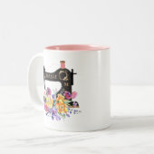 Monogram van de Floral  naaigmachine Tweekleurige Koffiemok (Voorkant links)