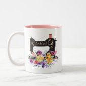 Monogram van de Floral  naaigmachine Tweekleurige Koffiemok (Links)