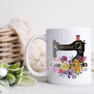 Monogram van de Floral naaigmachine Tweekleurige Koffiemok