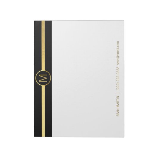 Monogram van de gepersonaliseerde Black Gold Strip Notitieblok (Linkerzijde)
