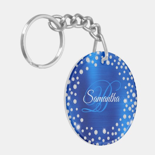 Monogram van de grote Diamond Confetti Royal Blue  Sleutelhanger (Voorkant Links)