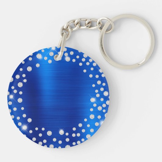 Monogram van de grote Diamond Confetti Royal Blue Sleutelhanger (Achterkant)