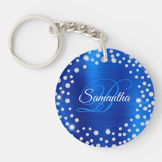 Monogram van de grote Diamond Confetti Royal Blue  Sleutelhanger (Voorkant)