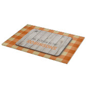 Monogram van de houtfamilie: oranje gingham snijplank (Hoek)