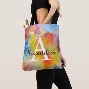 Monogram van de Kleuren van de abstracte Waterverf Tote Bag