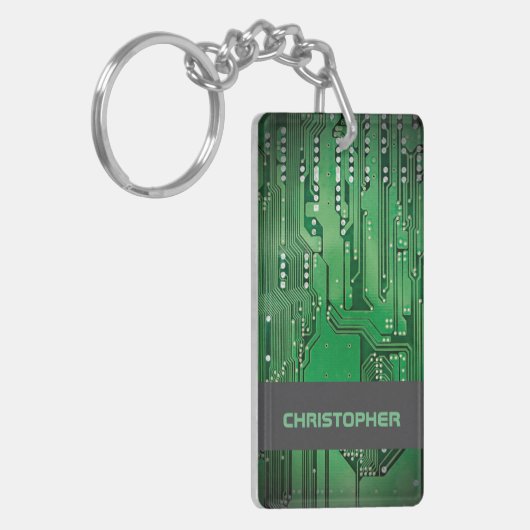 Monogram van de kool Green Computer Circuit Board Sleutelhanger (Voorkant Links)