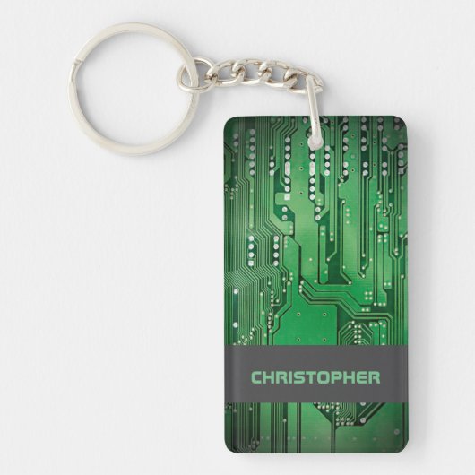 Monogram van de kool Green Computer Circuit Board Sleutelhanger (Voorkant)